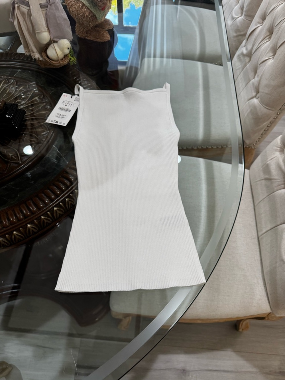 Zara Slim White Ribbed Tank with Thin Straps